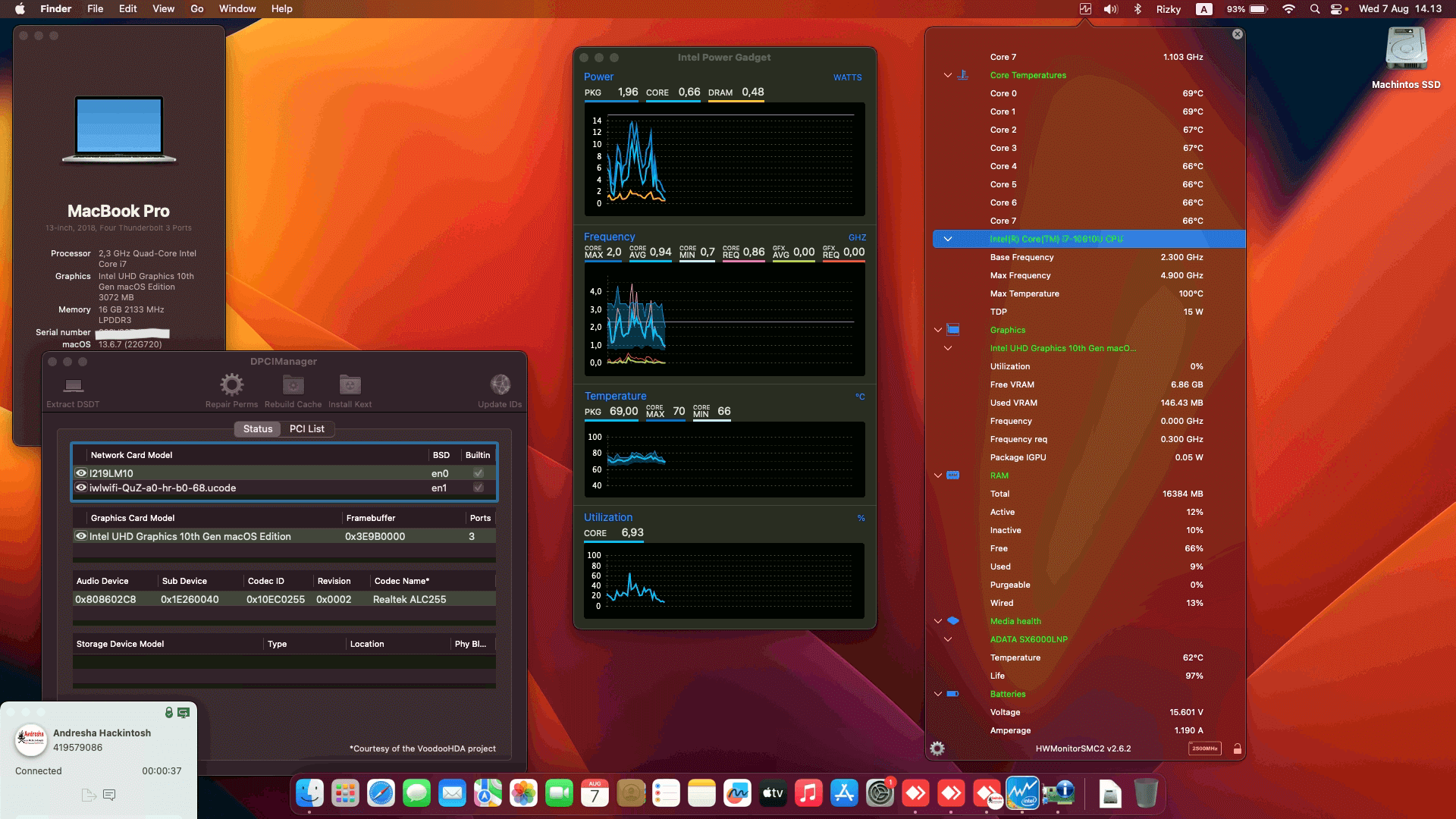 Success Hackintosh macOS Ventura 13.6.7 Build 22G720 in Fujitsu LifeBook U9310